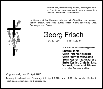 Traueranzeige von Georg Frisch von Neue Presse Coburg