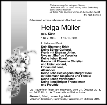 Traueranzeige von Helga Müller von Südthüringer Presse