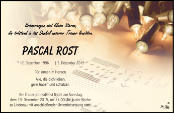 Traueranzeige von Pascal Rost von Südthüringer Presse