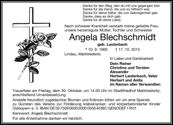 Traueranzeige von Angela Blechschmidt von Frankenpost