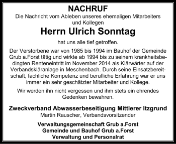 Traueranzeige von Ulrich Sonntag von Neue Presse Coburg