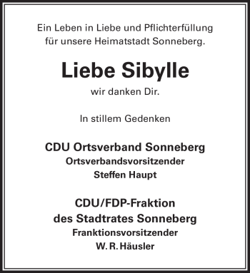 Traueranzeige von Sibylle Abel von Südthüringer Presse