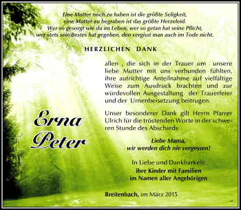 Traueranzeige von Erna Peter von Südthüringer Presse