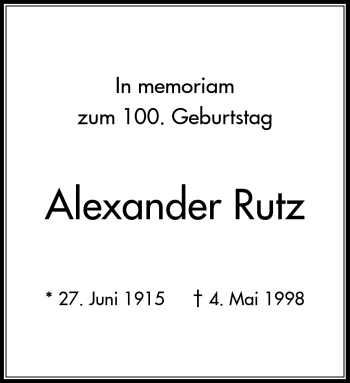 Traueranzeige von Alexander Rutz von Neue Presse Coburg
