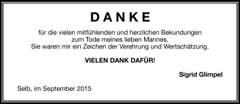 Traueranzeige von Hans Ulrich Glimpel von Frankenpost