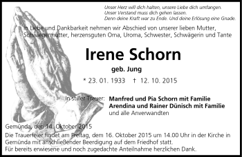 Traueranzeige von Irene Schorn von Neue Presse Coburg