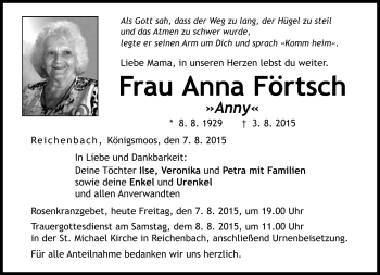 Traueranzeige von Anna Förtsch von Neue Presse Coburg