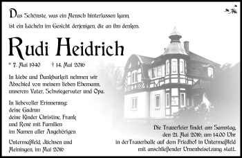 Traueranzeige von Rudi Heidrich von Südthüringer Presse