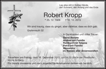 Traueranzeige von Robert Kropp von Frankenpost