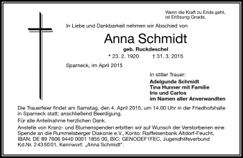 Traueranzeige von Anna Schmidt von Frankenpost
