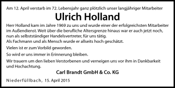 Traueranzeige von Ulrich Holland von Neue Presse Coburg