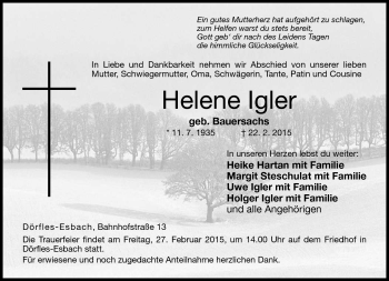 Traueranzeige von Helene Igler von Neue Presse Coburg