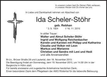 Traueranzeige von Ida Scheler-Stöhr von Neue Presse Coburg