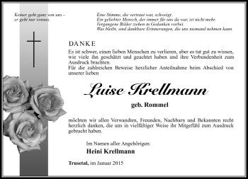 Traueranzeige von Luise Krellmann von Südthüringer Presse