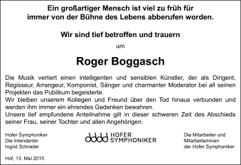 Traueranzeige von Roger Boggasch von Frankenpost