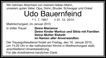 Traueranzeige von Udo Bauernfeind von Frankenpost