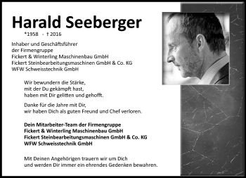 Traueranzeige von Harald Seeberger von Frankenpost