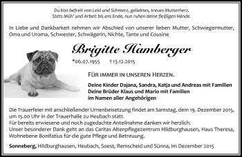 Traueranzeige von Brigitte Hamberger von Südthüringer Presse
