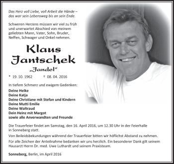 Traueranzeige von Klaus Jantscheck von Südthüringer Presse