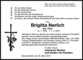Traueranzeige von Brigitta Nerlich von Neue Presse Coburg