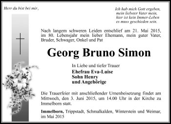 Traueranzeige von Georg Bruno Simon von Südthüringer Presse