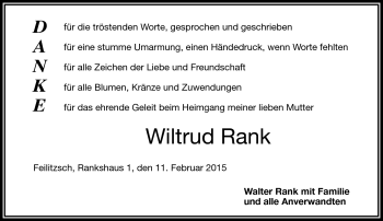 Traueranzeige von Wiltrud Rank von Frankenpost
