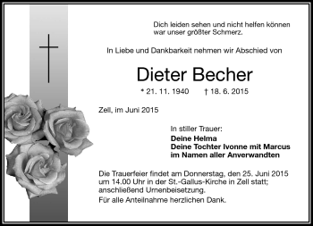 Traueranzeige von Dieter Becher von Frankenpost