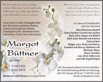 Traueranzeige von Marogt Büttner von Südthüringer Presse
