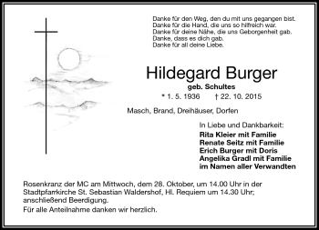 Traueranzeige von Hildegard Burger von Frankenpost