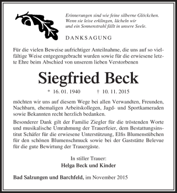 Traueranzeige von Siegfried Beck von Südthüringer Presse
