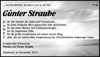 Traueranzeige von Günter Straube von Südthüringer Presse