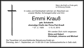 Traueranzeige von Emmi Krauß von Frankenpost