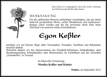 Traueranzeige von Egon Keßler von Südthüringer Presse
