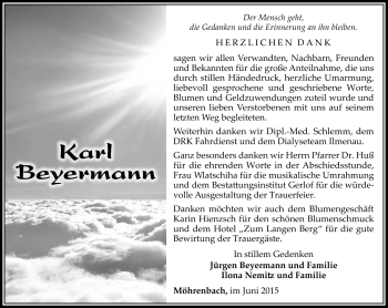 Traueranzeige von Karl Beyermann von Südthüringer Presse