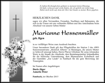 Traueranzeige von Marianne Hessenmüller von Südthüringer Presse