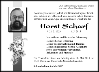Traueranzeige von Horst Scharf von Südthüringer Presse