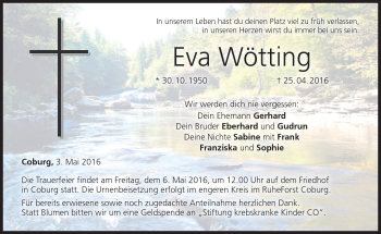 Traueranzeige von Eva Wötting von Neue Presse Coburg