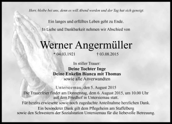 Traueranzeige von Werner Angermüller von Neue Presse Coburg
