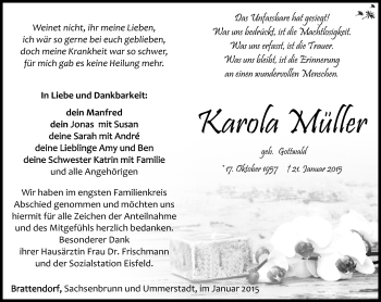 Traueranzeige von Karola Müller von Südthüringer Presse