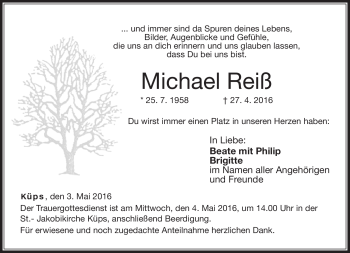 Traueranzeige von Michael Reiß von Neue Presse Coburg