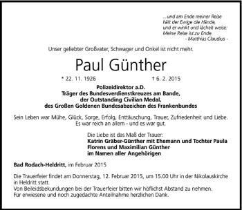 Traueranzeige von Paul Günther von Neue Presse Coburg
