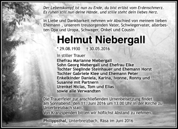 Traueranzeige von Helmut N Niebergall von Südthüringer Presse