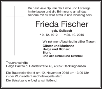 Traueranzeige von Frieda Fischer von Frankenpost