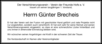 Traueranzeige von Günter Brecheis von Frankenpost