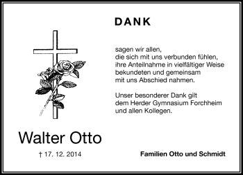 Traueranzeige von Walter Otto von Frankenpost