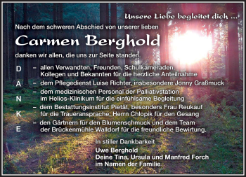 Traueranzeige von Carmen Berghold von Südthüringer Presse