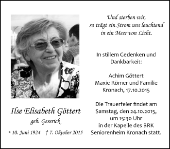 Traueranzeige von Ilse Elisabeth Göttert von Neue Presse Coburg