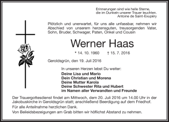 Traueranzeige von Werner Haas von Frankenpost