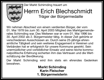 Traueranzeige von Erich Blechschmidt von Frankenpost
