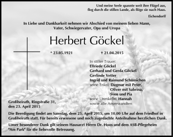 Traueranzeige von Herbert Göckel von Neue Presse Coburg